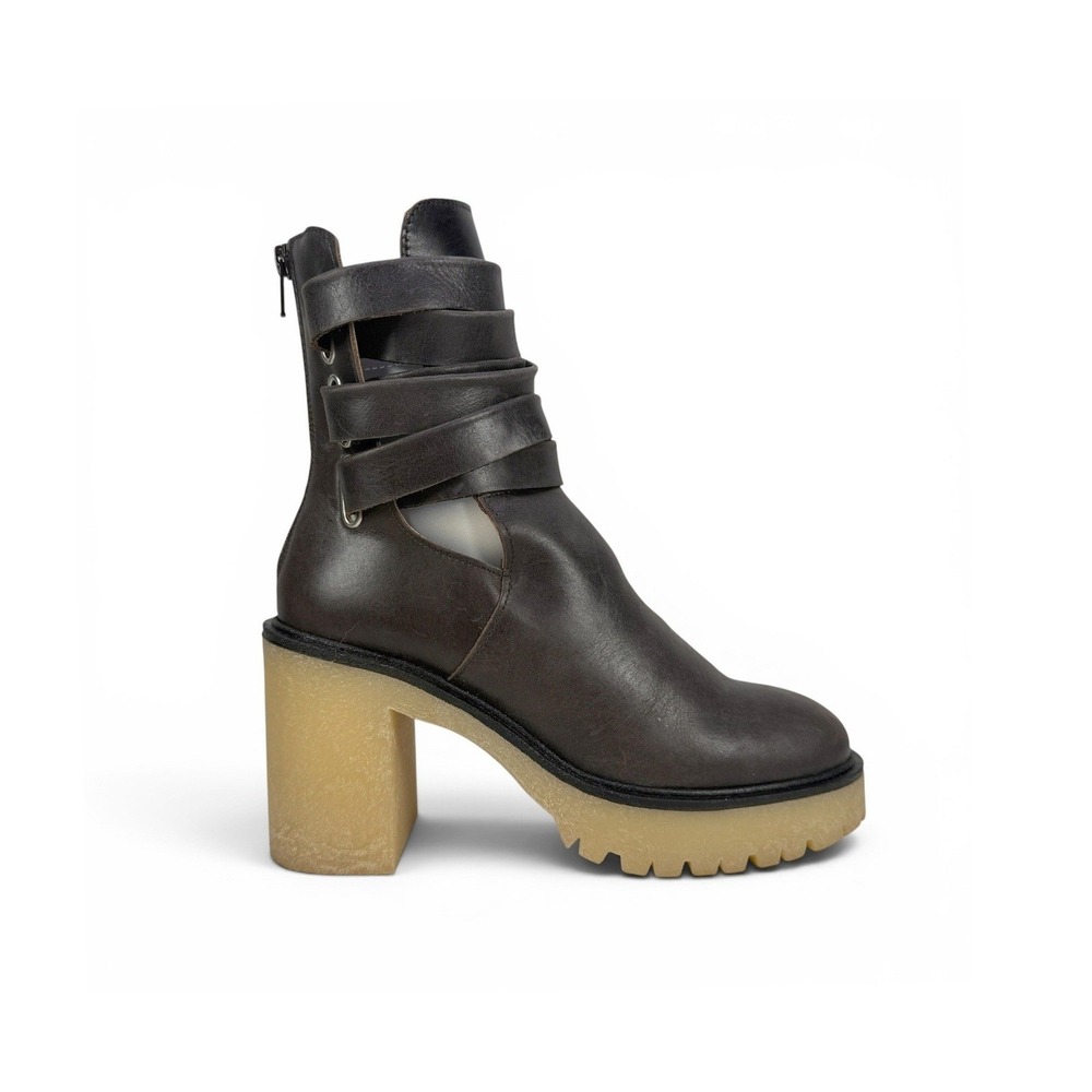 Free People Jesse Cutout Boots Womens 7 EU 37.5 Bitter Brown Platform Lug Heels